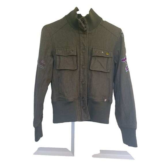 Rip Curl Women's Olive Green Embroidered Bomber Jacket - Size Small (Fits XS) - Picture 1 of 9
